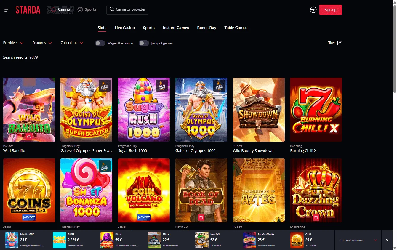 Starda Casino desktop games screen